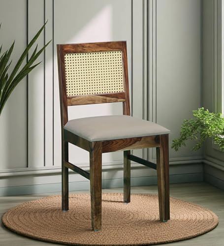 Image of Premium Sheesham Wood Dining Chair with Cushion Set of 2 | Cane Chairs for Balcony | Garden and Outdoor Chair | Home Office Chairs | Dining Room Furniture | Wooden Chair | Set of 2,
