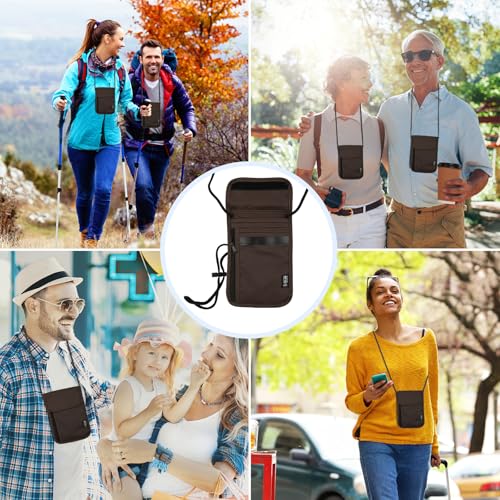 Brustbeutel mit RFID Schutz, Anti-Diebstahl Unisex Reisegeldbeutel, Wasserdicht Schwarz Handy Umhängetasche Herren,Brustbeutel Jungen für Passport,Kreditkarten,Smartphone,Münzen,Geld (Braun)