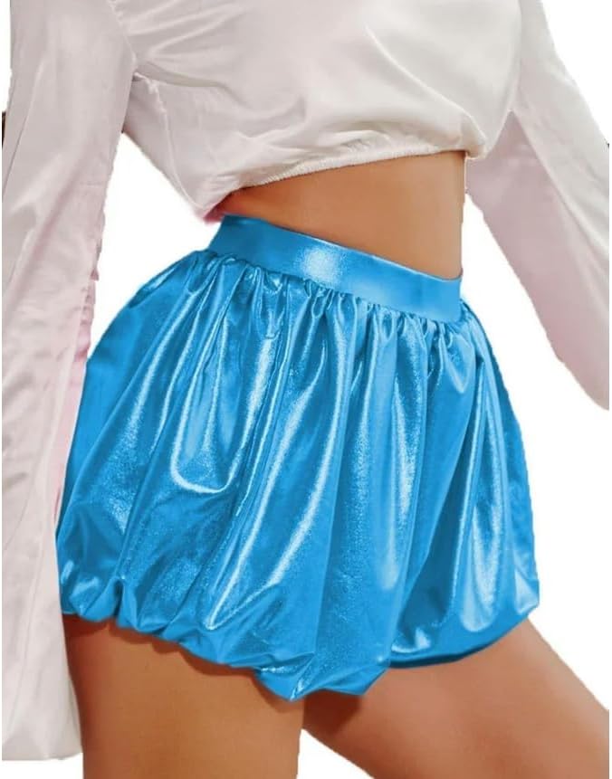 Metallic Shorts Ladies Club Party Dancing Costume Summer Short Pants Casual Elastic Waist Bloomers
