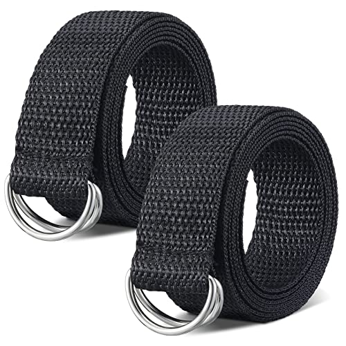 Seematn Web Football Belt 52 Inches Long Belt D Ring Belts for Men Women Youth Boys Kids Girls Football Flag (Black, 2 Pcs)