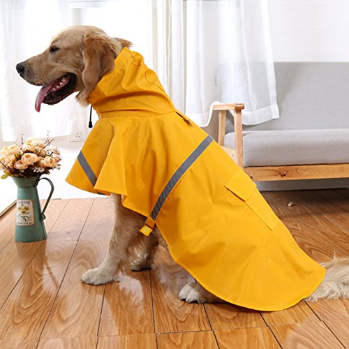 Nacoco Large Dog Raincoat Adjustable Pet Water Proof Clothes Lightweight Rain Jacket Poncho Hoodies With Strip Reflective (M, Yellow) #TOP1