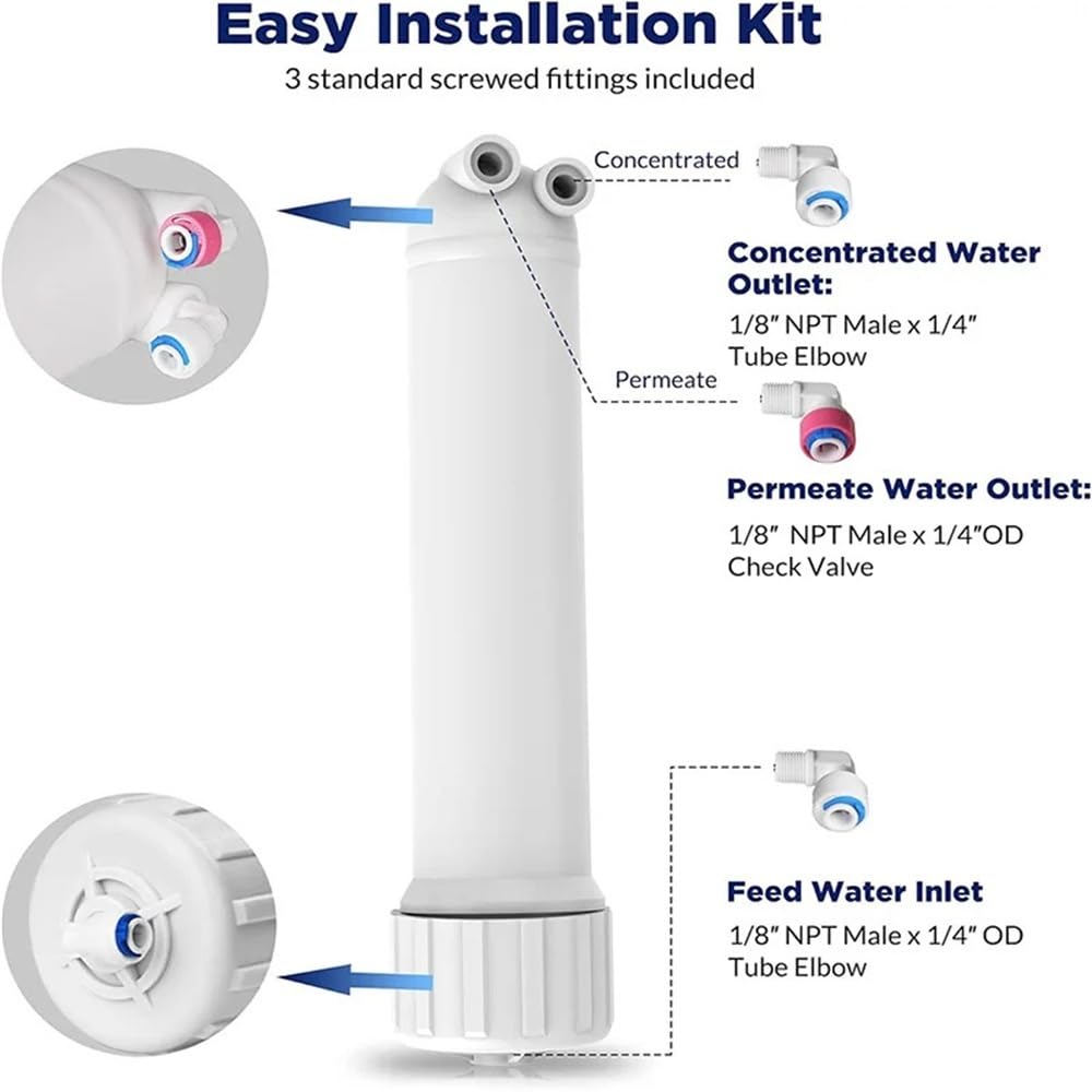 100 GPD RO Membrane, with Housing, Replacement for Drinking RO Water Filter, Wrench,1/4" Quick-Connect Fittings,Check Valve
