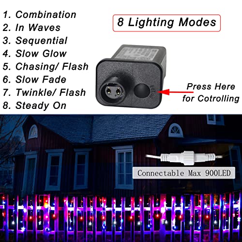 July 4Th Decoration Icicle String Lights, Red White And Blue String Fairy Lights, Independence Day Waterproof Extendable Outdoor Hanging Lights 8 Modes For Outside Patriotic Decor #TOP1