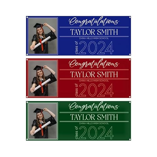 Personalized Graduation Banner 2024 - Custom Name Congrats Grad Banner With Picture and School Name - Graduation Decorations Class Of 2024 Graduation Banner - Custom Graduation Banner (PURPLE)