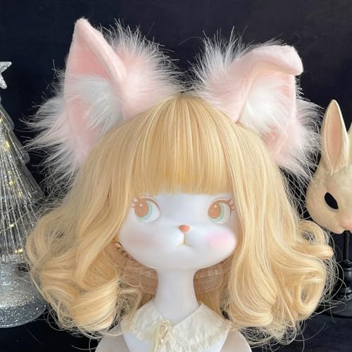 QUICOMP Women Cat Ears Hairband Simulation Animal Ears Cute Cat Cos Headband (Z Pink) — view 3