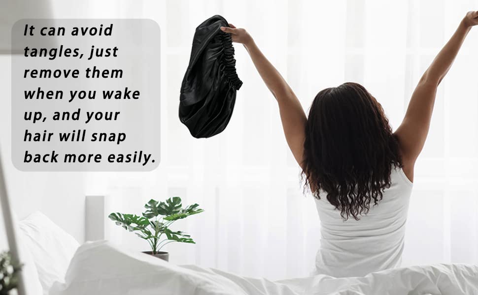 Image of Atrube's Satin Bonnet for Curly Hair with Silk Satin Pillow Covers Scrunchies Bonnet hairBest Gift Combo of Pack of 2 Satin Pillowcases with 3 Silk Scrunchies Adjustable HairCap