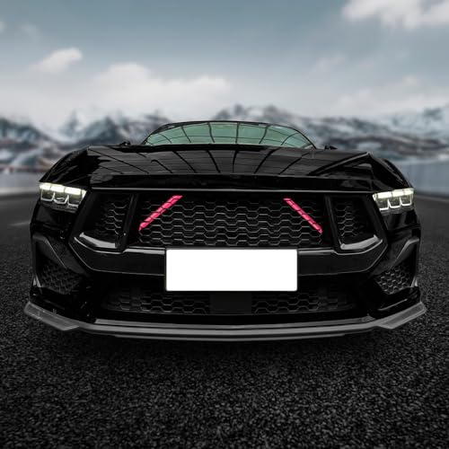 Image of KUNGKIC For 2024 2025 Mustang Grill Inserts Trims ABS V Brace Stripes Wrap Covers Exterior Car Accessories (Pink)