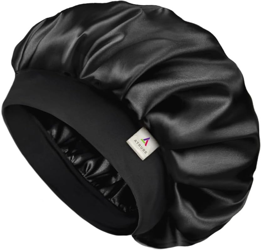 Image of Silk Bonnet for Hair, Adjustable Silk Hair Cap for Sleeping, Satin Bonnet for Curly Hair with Soft Wide Elastic Band, Satin Hair Bonnet For Men and Women(Black)