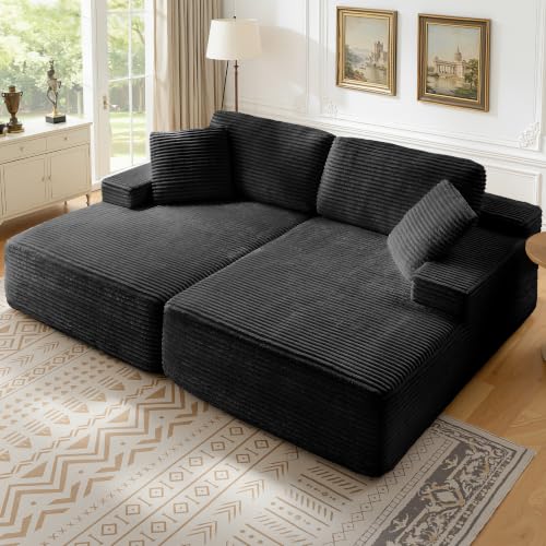 83” Oversized Double Chaise Lounge Chair Boneless Cloud Sofa Bed,Black
