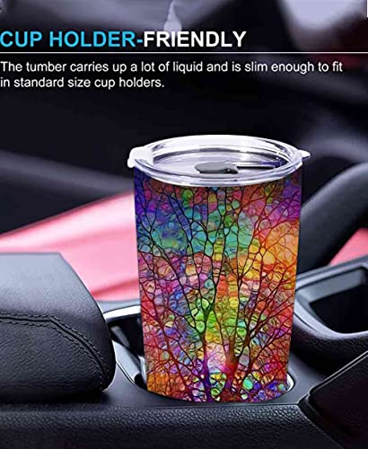 20Oz Rainbow Tree Of Life Tumbler Cup With Lid, Stainless Steel Double Wall Vacuum Thermos Insulated Travel Coffee Mug(Rainbow Tree Of Life Tumbler) One Tumbler Cup #TOP3