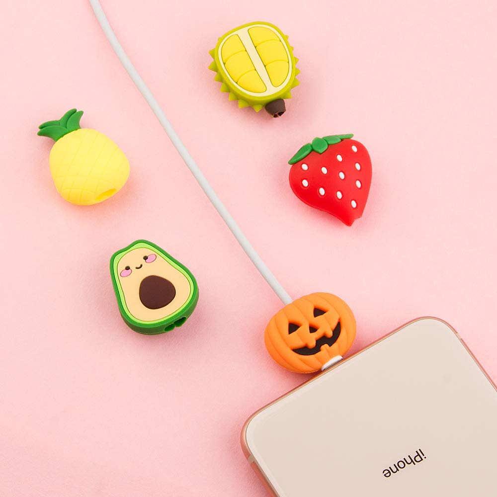 SUNGUY Cute Fruit Cable Protector for iPhone iPad Charger, 10pcs Animal Charger Protector, Cord Protector USB Cable, Cable Saver Phone Accessory