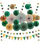 Green and Gold Paper Fan Graduation Party Decorations,23Pcs Hanging Paper Fans, Pom Poms Flowers,...
