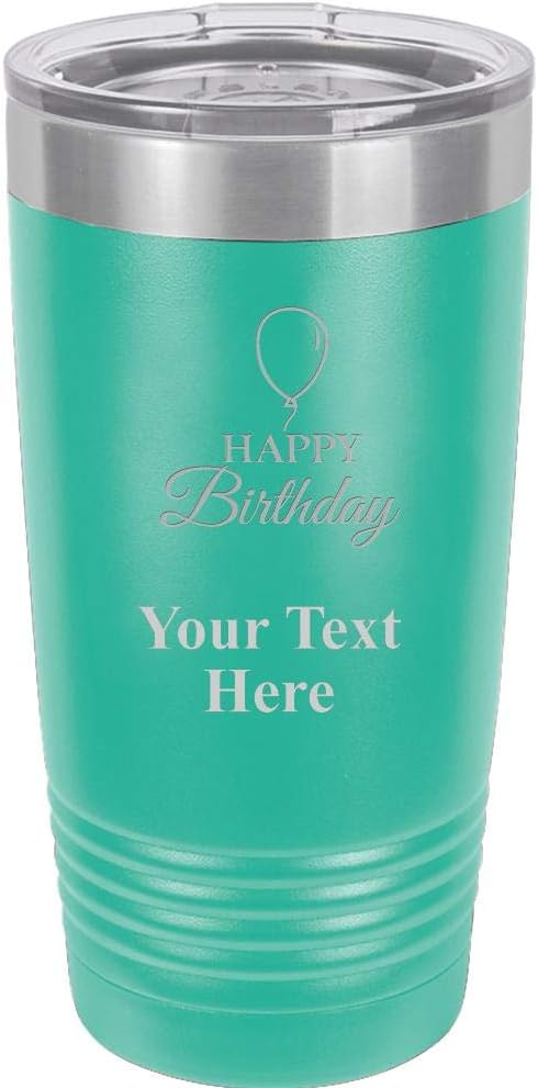 Happy Birthday Tumbler Mug - 20 oz Royal Blue Personalized Stainless Steel Tumblers Custom Engraved With Clear Lid, Vacuum Insulated For Hot/Cold Beverages