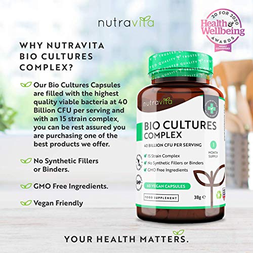 Super-Strength-40-Billion-CFU-Bio-Cultures-Complex-with-15-Live-Strains--Advanced-Multi-Strain-Formula--Vegan-Capsules--Digestive-Enzyme-Supplement-for-Men-Women--Made-by-Nutravita