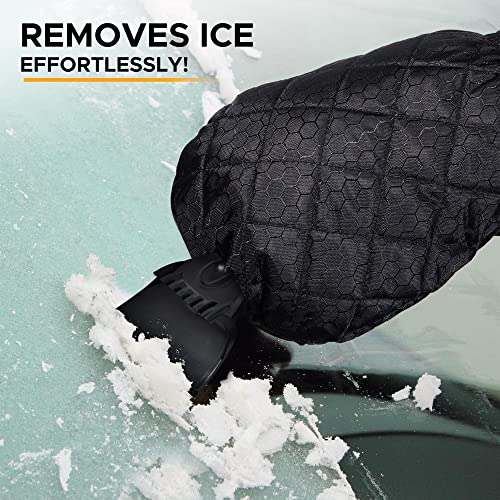 Image of EcoNour Ice Scraper Mitt for Car Windshield (2 Pack) |Waterproof Warm Glove | with Thick Fleece Lining | Windshield Scraper for Ice and Snow with Foam Grip, Scratch-Free | Detachable Clean