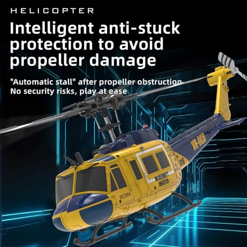 Image of RC ERA C032 UH-1 Huey Helicopter - Remote Control Helicopters for Adult, 1 /48 Sacle 2.4G 6CH Gyro Stabilized Aircraft with Altitude Hold & Optical Flow,3D Stunt Drone (Yellow)