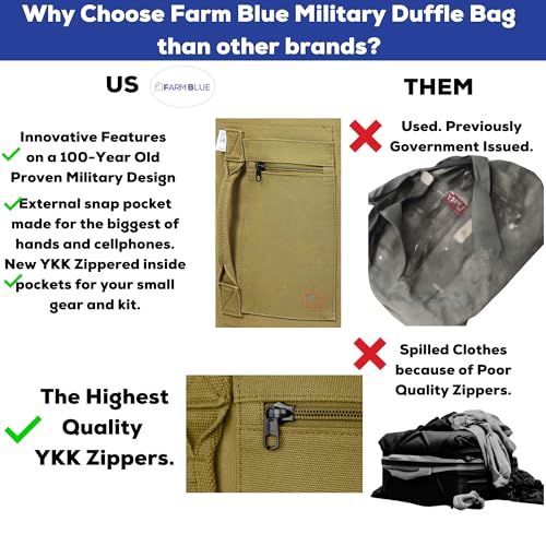 Image of Farm Blue 2 Strap Military Travel Duffle Bag, Olive Drab, L, Classic