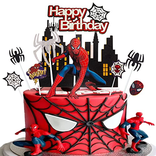 Heartsking 10 Pièces Décoration de Gâteau avec Spiderman, Decoration Gateau Anniversaire avec Figurine Super-Héros Cupcake Toppers Enfants Happy Birthday Décoration Fête D'anniversaire Garçons Filles Cover