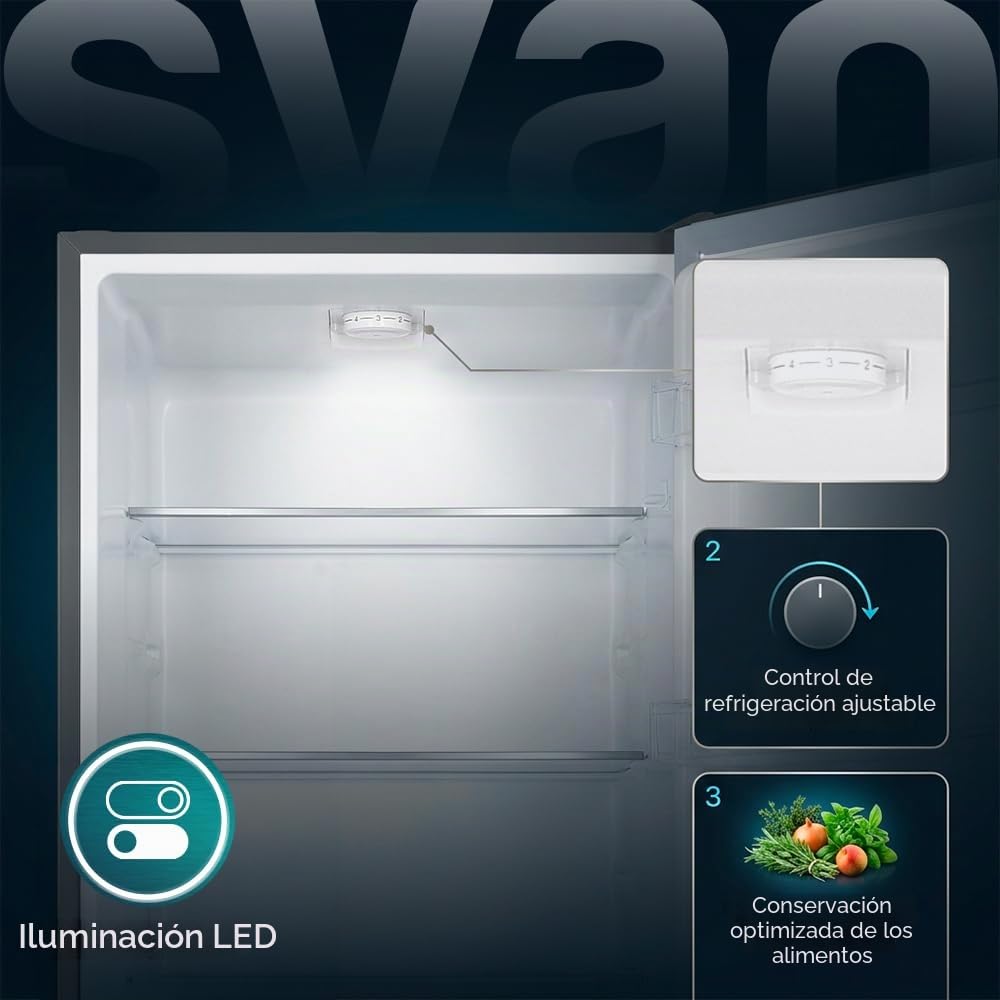 SVAN Frigorífico Combi Inox 2 Puertas, OC18050EI00, Capacidad 262 Litros, Cíclico, Motor Universal, 40dB, Puerta Reversible, Apertura Tipo Uñero, Clasificación Energética E