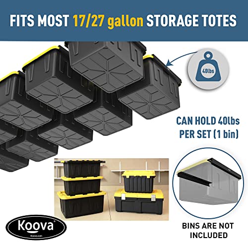 Image of Koova Heavy-Duty Overhead Garage Storage Rack for 9 Bins. Adjustable Width, 360lb Capacity. DIY Safe Mount, Easy Install. Fits 27-Gallon Totes. USA Made Pro-Grade Steel. Space Saving Organizer