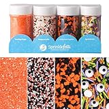 Sweets Indeed Halloween Sprinkles 4-Pack – 10.90 oz Jar Set | Candy Eyeball Mix, Bat & Pumpkin Quin Mix, Orange Sanding Sugar & Black/White/Orange Nonpareils | Cupcake & Cookie Decorations
