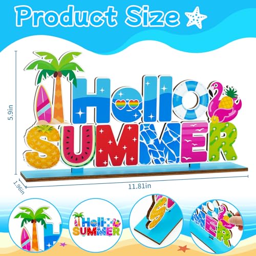 Summer Party Decorations for Home Wooden Centerpieces Hello Summer Table Decorations 11.8x5.9inch Beach Pool Party Hot Summer Centerpiece for Tables Home Kitchen Indoor Outdoor Decor