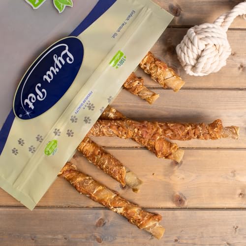 Lyra Pet® 1 kg Kaurollen mit Hühnerbrust ca. 30-34 cm | Kausnack zahnreinigend | Leckerli aus Rind & Huhn | Langer Kaugenuss | Fettarm | Wiederverschließbar | Getrockneter Kauartikel für Hunde