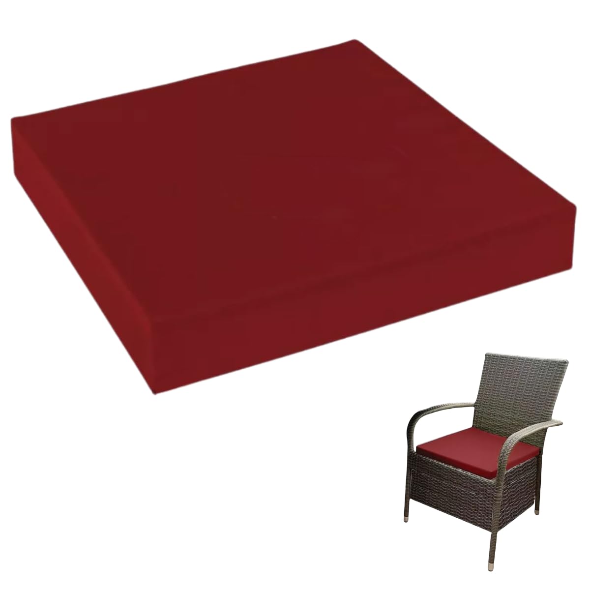 4cm Thick Waterproof Chair Cushion Removable Zipped Cover Foam Seat Pad for Kitchen, Dining Room, Garden Patio & Rattan Furniture (Burgundy, 22" x 22" (56 x 56 cm))