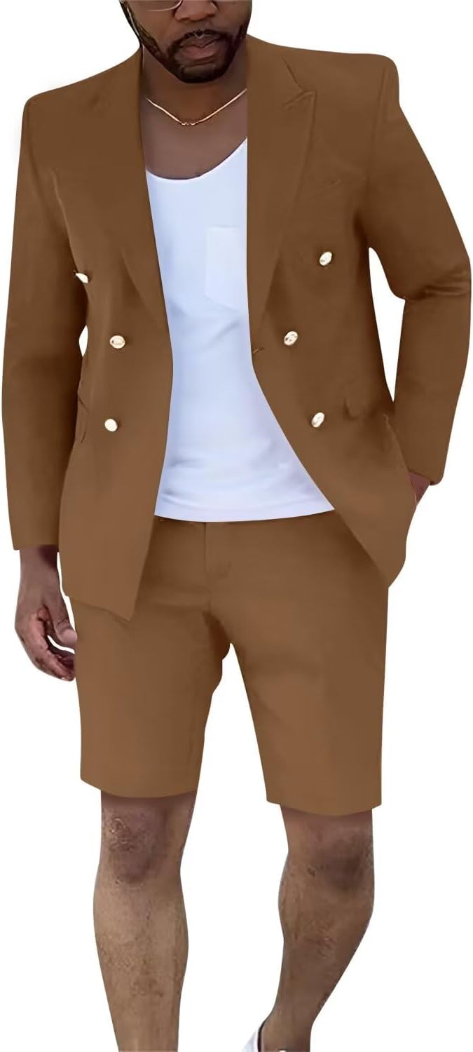 Men's Suit Slim Fit 2 Piece Short Suits for Men Casual Summer Business Suit Blazer and Short Pants Set