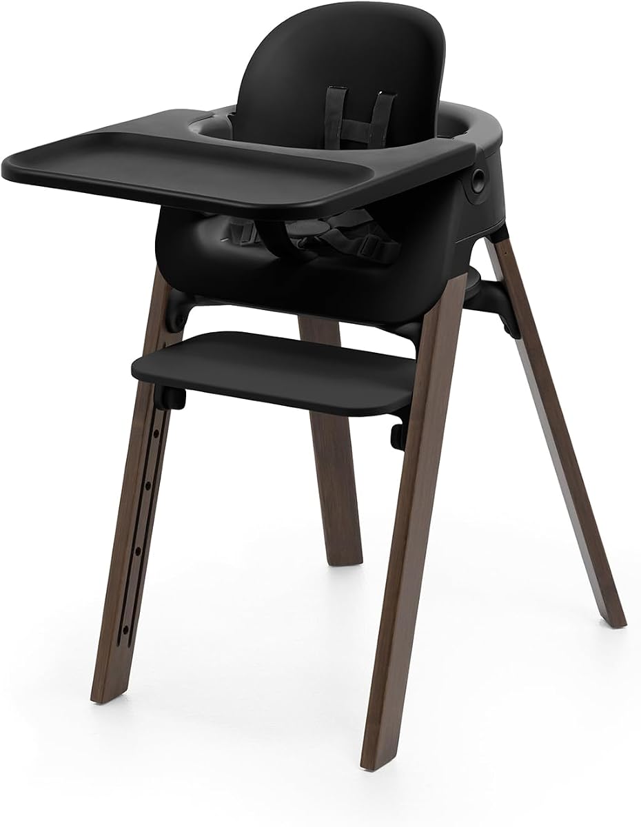 Steps High Chair for Babies & Children from 6 Months to 10 Years – 2-in-1 Adjustable & Ergonomic Design – Removable Baby Set, Tray & Safety Harness – 18.9 x 24.4 x 34.7 – Black/Warm Brown