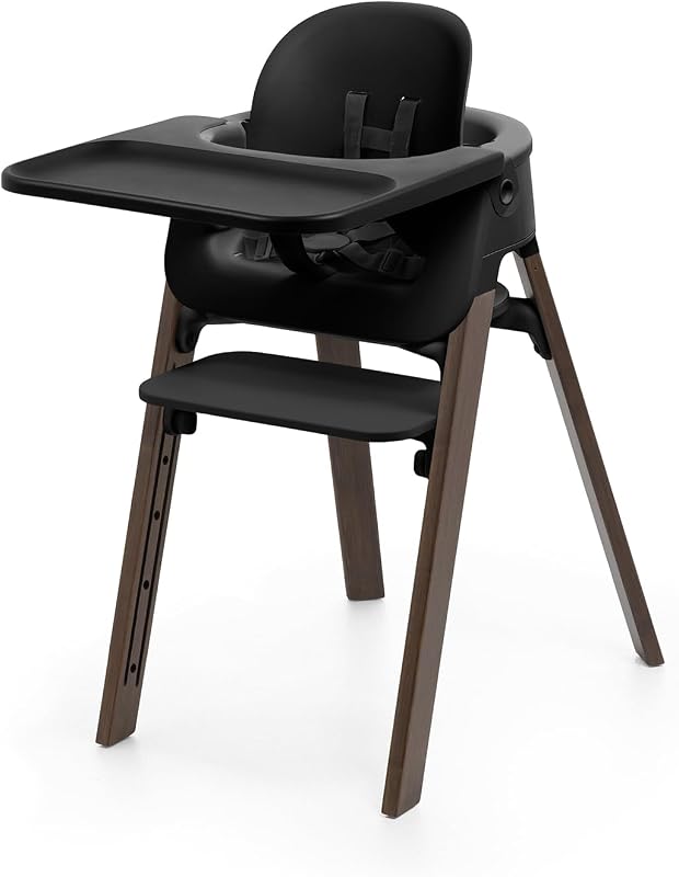 Steps High Chair for Babies & Children from 6 Months to 10 Years – 2-in-1 Adjustable & Ergonomic Design – Removable Baby Set, Tray & Safety Harness – 18.9 x 24.4 x 34.7 – Black/Warm Brown