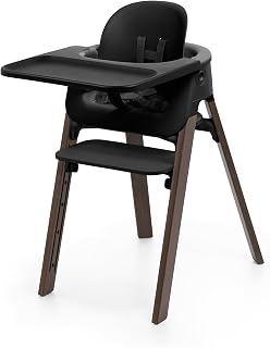 Steps High Chair for Babies & Children from 6 Months to 10 Years – 2-in-1 Adjustable & Ergonomic Design – Removable Baby Set, Tray & Safety Harness – 18.9 x 24.4 x 34.7 – Black/Warm Brown