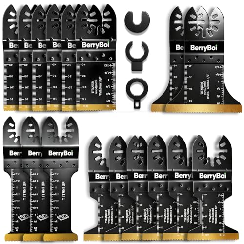 17PC Oscillating Saw Blades, Titanium Oscillating Blades for Metal, Professional Bi-Metal Multitool Blades, Quick Release, Universal Quick-Change System by BerryBoi - Used condition - US$24.69