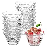 Homaisson 32 Pack Plastic Dessert Cups 6 oz Mini Ice Cream Bowls Clear Swirl Tulip Shaped Sundae Tasting Bowls Round Parfait Cups Buffet Serving Cups for Yogurt Appetizers Pudding Fruits