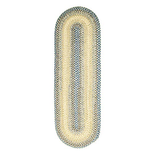 Super Area Rugs Ridgewood Farmhouse Braided Rug For Indoor Outdoor Patio/Porch Quick Dry Blue/Beige, 2' X 4' Oval Runner #TOP7