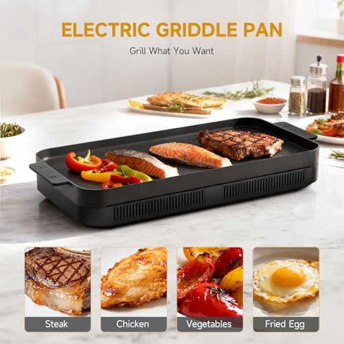 image for AMZCHEF Portable Indoor Grill: 1800W Electric Grill Griddle with Remov