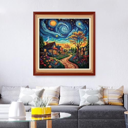 Image of Foxhool Stamped Cross Stitch Kits,11CT Printed Cross Stitch Pattern Full Embroidery Kits for Beginner Needlepoint Kits&Dream Home 18x18 inch