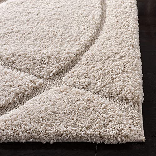 Image of Export Quality Microfiber Hand Woven Shaggy Carpet Collection with 2 inch Pile Height Carpet for Living Room & Hall Size 4x4 feet Round coular Ivory