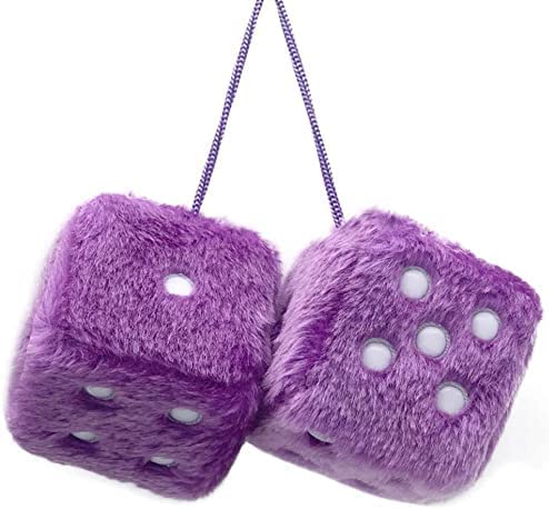 TUKIMA - Car Plush Dice Fluffy Dice Hanging for Car Interior Ornament Decoration 1 Pair Fuzzy Plush Dice White Dots Car Styling Accessories Rear View Mirror Hangers (Purple)
