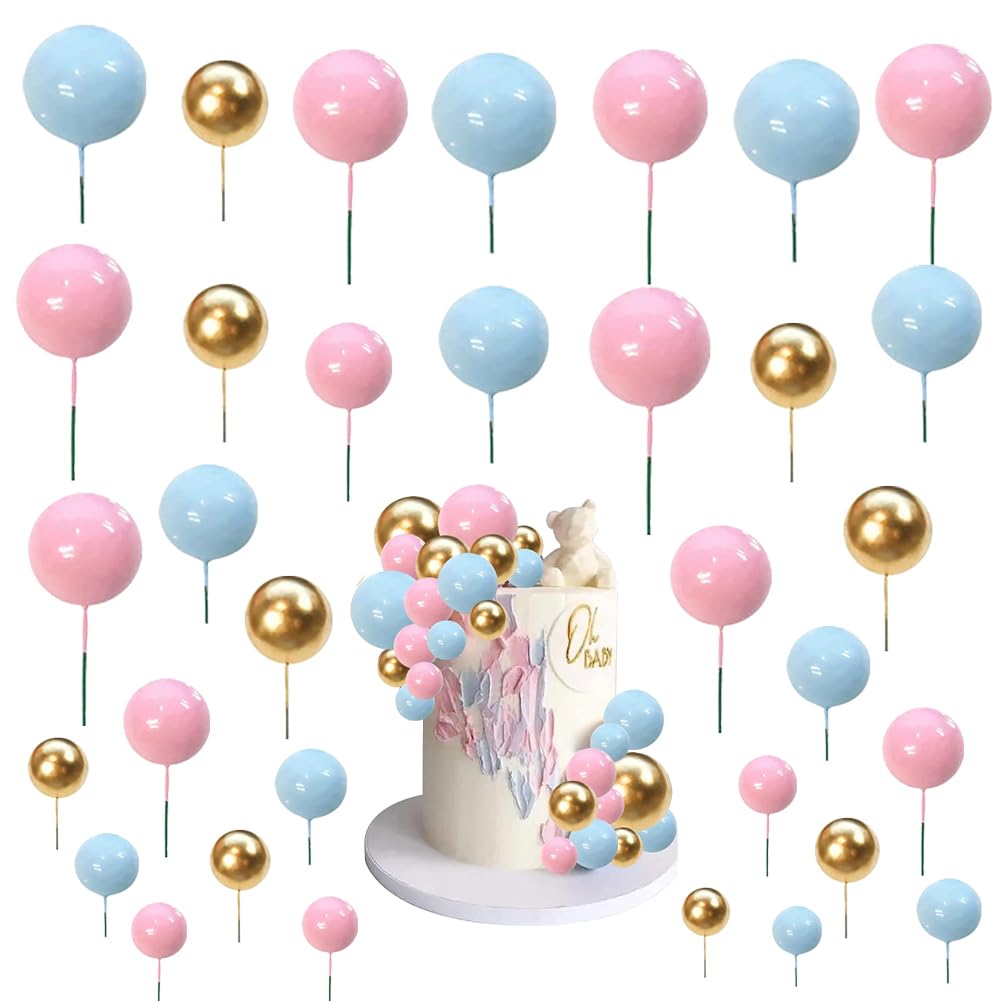 ZOOMPIL Blue pink Cake Decoration Balls, 108PCS,Foam Balls Cake Topper, for Decoration, Birthday, Wedding, Anniversary, Baby Shower