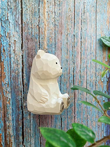 Ttoneone Wooden Bear Figurines,Wood Crafts Carved Wooden Bears,Bear Figurines Home Decor,Polar Bear Decor,Hand-Carved Wooden Animal(White) #TOP2