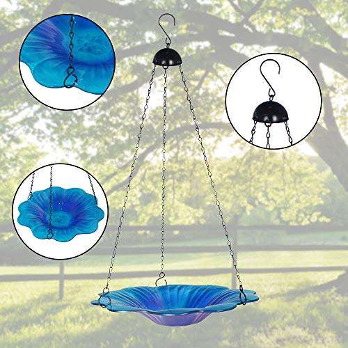 jinhuoba Haning Bird Bath Glass Bird Feeder for Garden Bcakyard Patio Outdoor Decoration, 20\"x11\" - Thumbnail 2