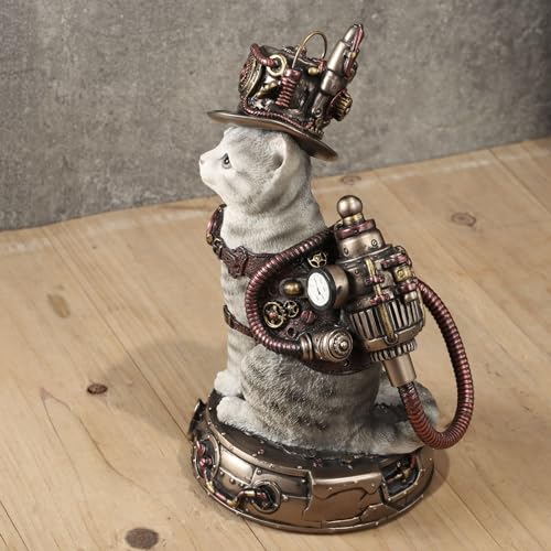 Statuette chat steampunk Veronese peinte à la main pour étagère vide - 7