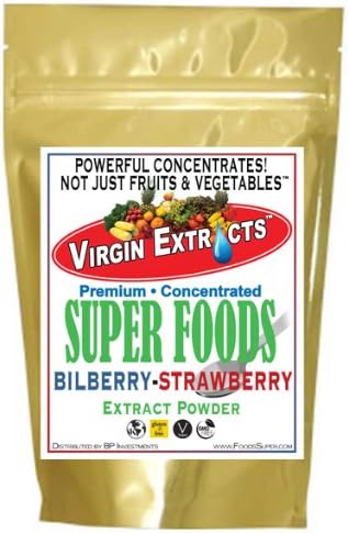 Virgin Extracts (TM) Pure Premium Organic Freeze Dried Bilberry Strawberry Blended 4:1 Concentrate Extract Powder (4 x Stronger) 8oz Pouch