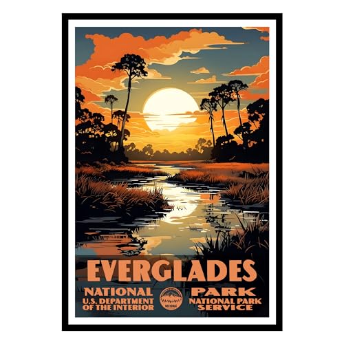 Vintage Everglades National Park Posters - Travel Posters Wall Art, Nature Pictures Wall Decor, National Park Wall Art, National Park Prints for Office or Living Room 11x14 24x36 inch (UNFRAMED)