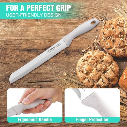 HAUSHOF Bread Knife for Homemade Bread 20 cm, Serrated Kitchen Knife, Ergonomic Handle Bread Cutting Knife for Slicing Bread, Bagels, Cake - Image 6