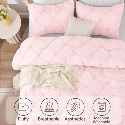 Image of BEDELITE Twin Comforter Set Baby Pink,Lightweight & Soft Comforter | Pintuck Boho Bedding, Warm & Cute Bed Set for All Season,With 1 Pillowcase