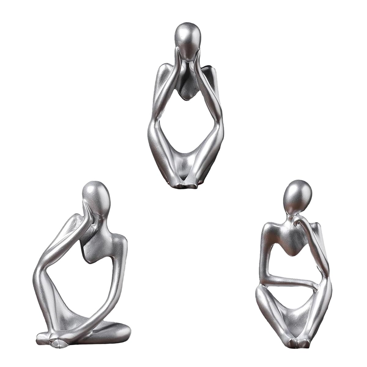 Scultura moderna per la casa, set da 3 pezzi, set di statua in resina argentata, decorazione per davanzale, decorazione per la casa, libreria, ufficio, scrivania, pensiero, meditazione