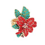 JYJ Christmas Ring for Women,Statement Crystal Christmas Jewelry for Women Xmas Poinsettia Flower Sa