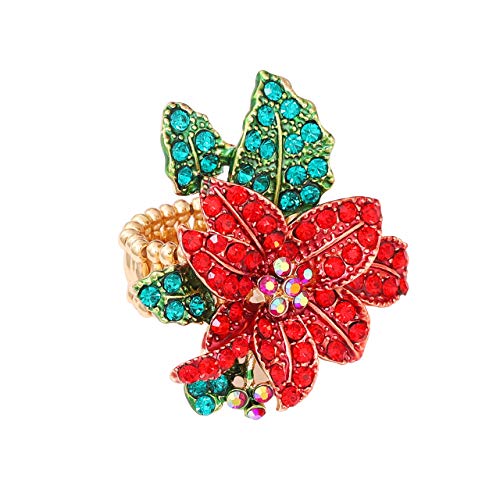 Jyj Christmas Ring For Women,Statement Crystal Christmas Jewelry For Women Xmas Poinsettia Flower Santa Tree Finger Ring Thanksgiving Party Accessories Gift (Poinsettai Flower, #7) #TOP1